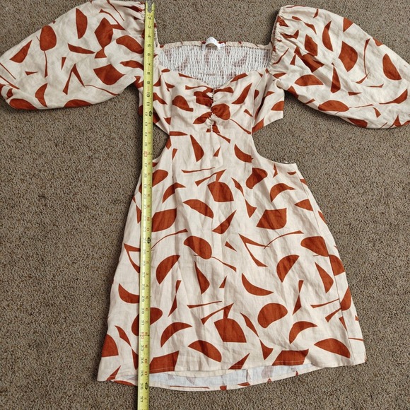 ASTR THE LABEL Cut Out Linen Blend Mini Dress‎ Abstract Print Puff Sleeve L - Picture 5 of 12